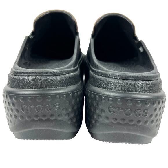 Crocs Stomp Leopard Loafer Platform Shoes W8/M6 Comfort Slip On Black Brown - Picture 8 of 9